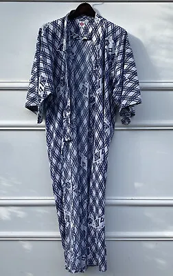 £40.78 • Buy Blue White Japanese Yukata Kimono Gown Duster Blue 100% Japan Cotton Long