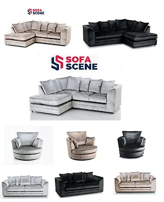 £369 • Buy Sofa Crushed Velvet 3 2 Seater Swivel Armchair Cushioned L Shaped Armchair Chair