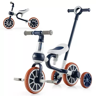 4 In 1 Kids Tricycle Toddler Balance Bike Adjustable Parent Push Handle 4 Wheels • £49.95