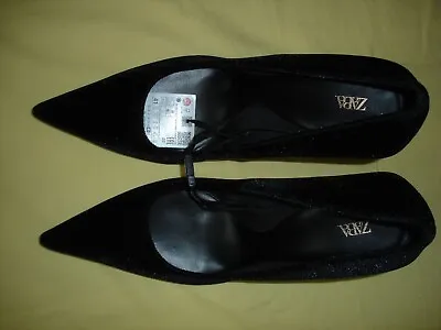 $37.49 • Buy NWT Zara Black Velour Velvet Pointy Heels Shoes US 10 Eu 41 Rare New