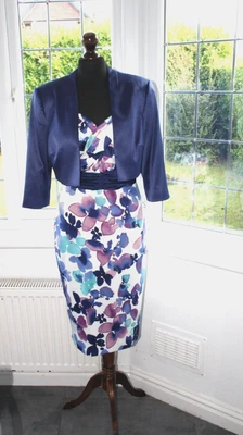 £45 • Buy Mother Of Bride Special Occasion Silky Satin Floral Dress + Bolero Jacket UK 14