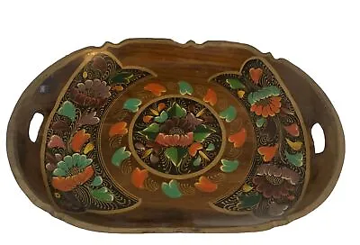 Gorgeous VTG Mexican Carved Wood Hand Painted Serving Tray ART W Handles 20x13” • $29
