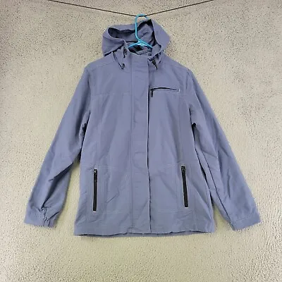 Eddie Bauer Rain Jacket Womens M Medium Blue Full Zip Hooded Pockets Outdoors • $16.77