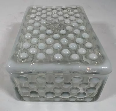 Vintage Moonstone Opalescent Hobnail Depression Glass Trinket Box W/ Cover • $22.99