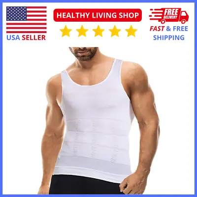 White XL Men's Slimming Compression Tight Tank Top Body Shaper Vest • $9.82