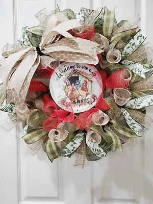 Welcome To Our Coop Wreath Rooster Farmhouse Animals Everyday Wreath • $60