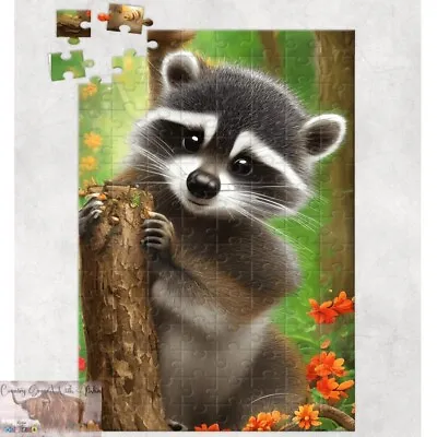 Raccoon In The Forest 120 Piece Custom Handmade Jigsaw Puzzle • $15.99
