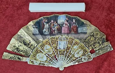 Lady Fan. Country On Hand Painted Paper. Mother-of-pearl Sticks. Xix Century. • $1000