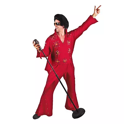 Men's Professional Rock N' Roll King Elvis RED Jeweled Jumpsuit Cape Costume • $159.95