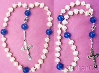 Anglican Episcopal Rosary Pearl & Chalcedony Beads W Sterling Silver Cross  • $214.37