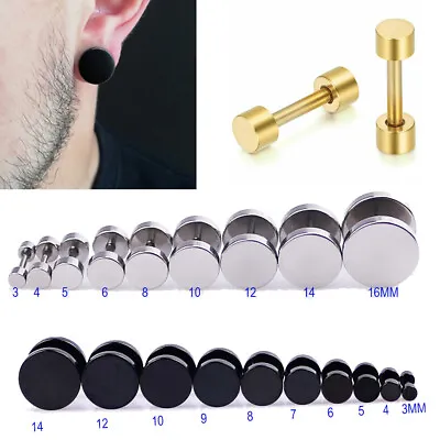 3 Color Stud Earrings Men Women Faux Gauges Ear Tunnel Stainless Steel Earrings • $5.89