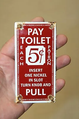 Pay Toilet Porcelain Sign Gas Station Motor Oil Pump Gasoline New Vintage Style. • $29.99