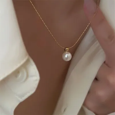 Woman 18K Gold Plated Golded Bead Ball Pearl Charm Necklace Chain • $9.99