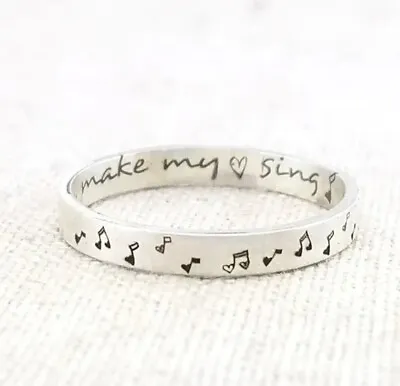 Musical Note Ring Engraved Make My Heart Sing Size9 • £4.10