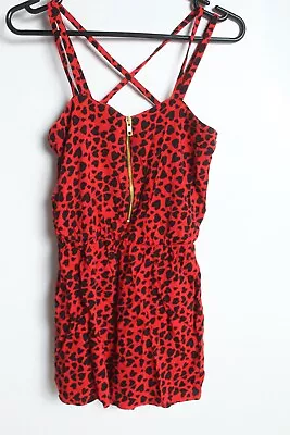 George Womens Leopard Zip Front Playsuit- Red - Size 10 (42h) • £1.80