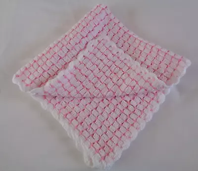 Hand Crocheted Baby Blanket White And Pink  29in X29in New • £7