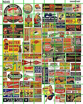 N048 DAVE'S DECALS N Scale MID CENTURY FARM SODA SHOES ASSORTED MIXED SIGNAGE • $8.59