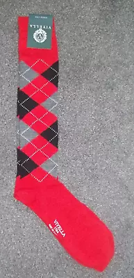 Mens Knee Length Vyella Diamond Intarsia Wool Blend Socks Poppy Red UK 6-11 • £11.99