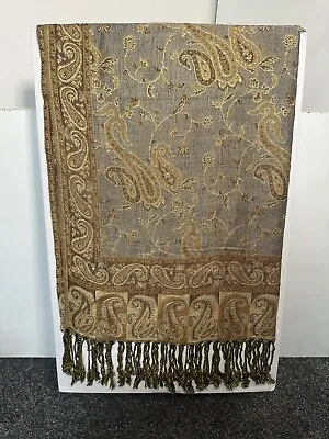 Ladies Long  Paisley Scarf Pashmina Evening Shawl Vintage Grey • £12