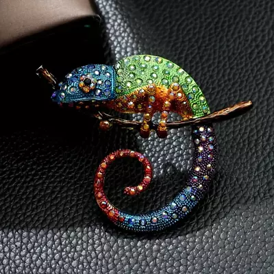 Chameleon Brooches Animal Coat Pin Rhinestones Fashion Jewelry Enamel Multicolor • $16.98