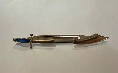 Vintage SWANK TIE BAR CLIP CLASP Gold Tone SWORD Dark Blue ENAMEL HANDLE • $11.97