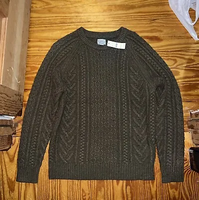 $79.99 • Buy NWT J Crew Rugged Merino Wool Donegal Olive Green Cable Knit Fisherman Sweater