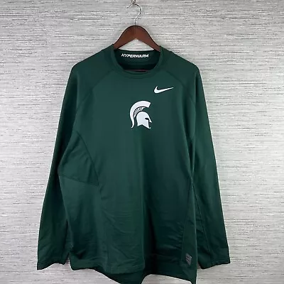 Michigan State Spartans Shirt Mens 2XL Green Nike Pro Combat Hyperwarm MSU Logo • $28.88