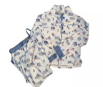 Munki Munki Costco Shopping White Pajama Set Women Small White Blue Red Flannel • $19.99