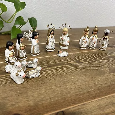 Vintage Mexican 14 Pc. Nativity Set Folk Art Handmade Hand Painted Pottery Mini • $31.68