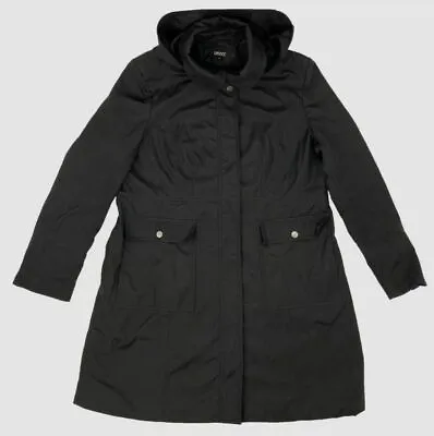 $698 Dkny Women's Black Hooded Snap-Button Peacoat Overcoat Jacket Coat XL • $68.49