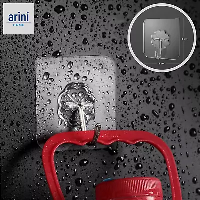 £1.89 • Buy 1-25 Strong Self Adhesive Hooks Clear Hooks Sticky Wall Heavy Duty Transparent