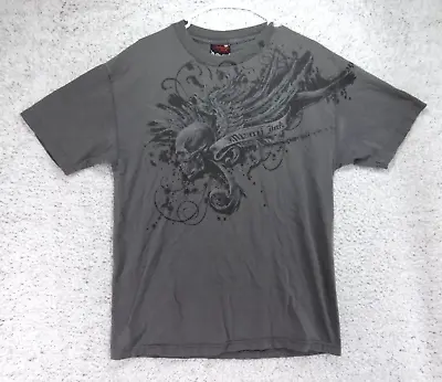 VTG Miami Ink Skull Wings Tattoo Biker Y2K Gray Graphic T Shirt Men's Size Large • $35.97