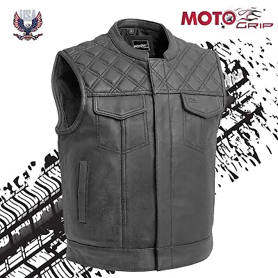 Men's Leather Biker Vest Classic Black Diamond Quilted Riding Club Waistcoat • $32.39