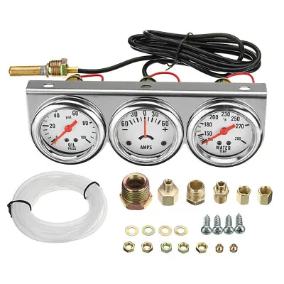Universal 2  Triple Gauge Set Oil Pressure PSI Amps Water Temp Temperature Meter • $25.89