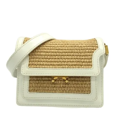 Auth MARNI TRUNK MINI - Beige Cream Straw Leather Shoulder Bag • $548