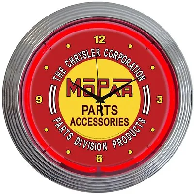 Mopar Red Neon Clock Sign Parts Chrysler Wall Lamp Art Man Cave Garage • $63.99