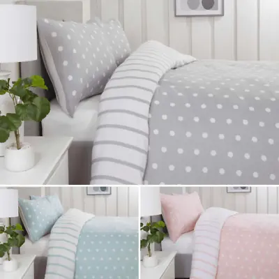 Spots & Stripes Soft Brushed Microfibre Duvet Cover Quilt Cover Set • £15.99