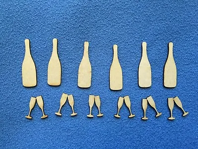 12 X Mini Wood MDF Ply Champagne Wine Beer Bottles Glasses Craft Shapes Blank    • £3.25