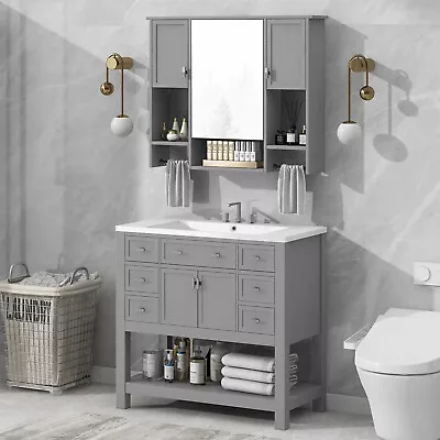 36'' Bathroom Vanity Cabinet With Top Sink And Wall Mount Mirror Cabinet • $310.99