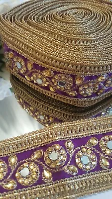 Purple Velvet Mirror Lace Trim  Lovely New Design Sold Per Yard • £3.25