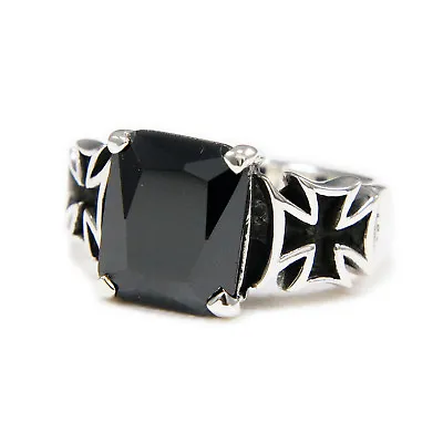 BLACK STONE MALTESE CROSS 925 STERLING SILVER GOTHIC BIKER JEWELRY RING Tan-r006 • $55.25