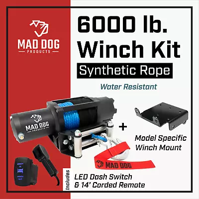 6000lb Mad Dog Synthetic Winch Kit For 2023 Honda Pioneer 1000-6 • $489.95