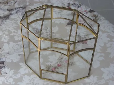 Vintage Glass & Brass Small Miniature Vintage Display Case Curio Cabinet Wall • $40