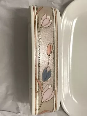 Mikasa Intaglio Covered Butter Dish Meadow Sun CAC02 Floral Tulip Pink • $29.99