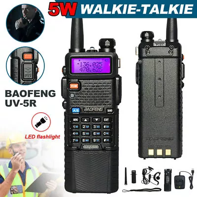 Baofeng UV-5R LCD Walkie Talkie Dual Band UHF VHF Ham Two Way Radio Black UK • £26.99