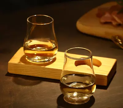 Scotch Cognac Whiskey Snifter Stemless Tulip Nosing Crystal Glass Wooden Tray • $78.09
