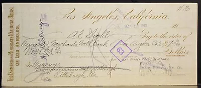 Pacific Electric Railway Los Angeles CA 1912 Antique Bank Check • $24.95