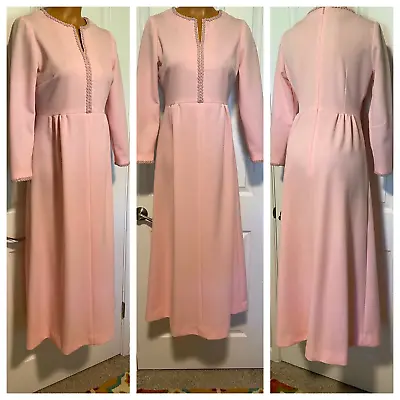 Vtg 60's Mod Barbie Pink W/ Metallic Silver Trim Maxi Dress Sz M • $39.99