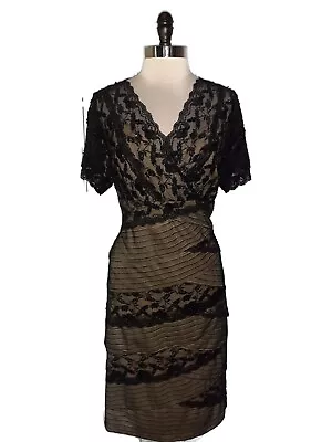 MARINA Plus Size 20W Sheath Dress Black Lace Beige Lining Sequins Short Sleeve • $34.99