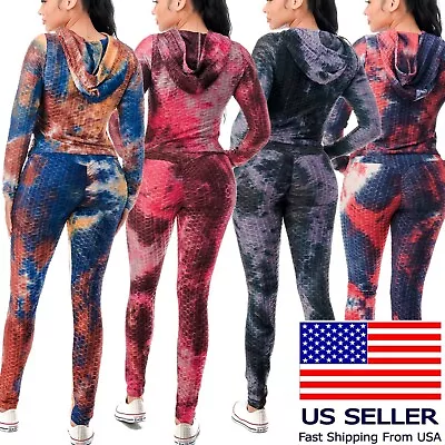 Women Gym Workout Set Tracksuit Hoodie Top And Yoga Leggings Pants Size SML • $14.99